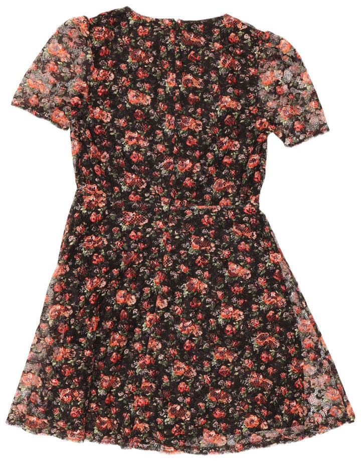 Oasis A-Linien-Kleid für Damen, UK 12, Mittelschwarz, Blumenmuster, Polyester