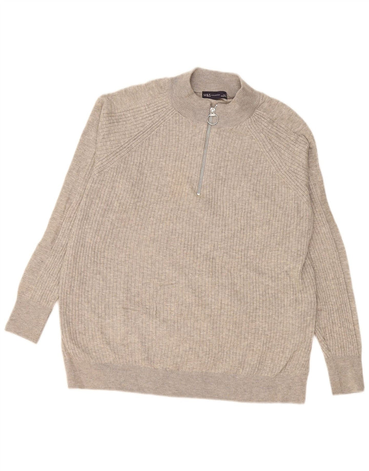 Marks & Spencer Pull Col Zippé Homme Gris Moyen Viscose