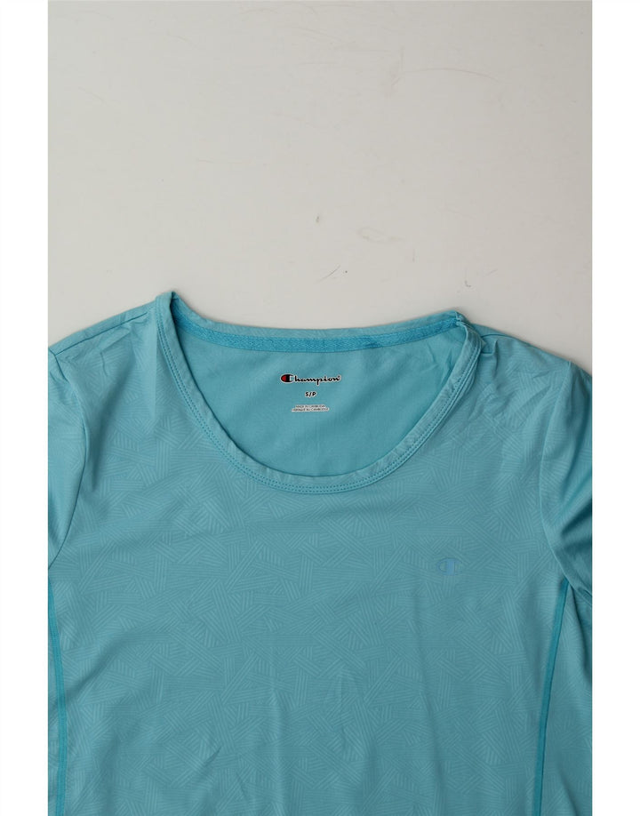 CHAMPION Womens T-Shirt Top UK 10 Small Blue Geometric Polyester Vintage Champion and Second-Hand Champion from Messina Hembry 