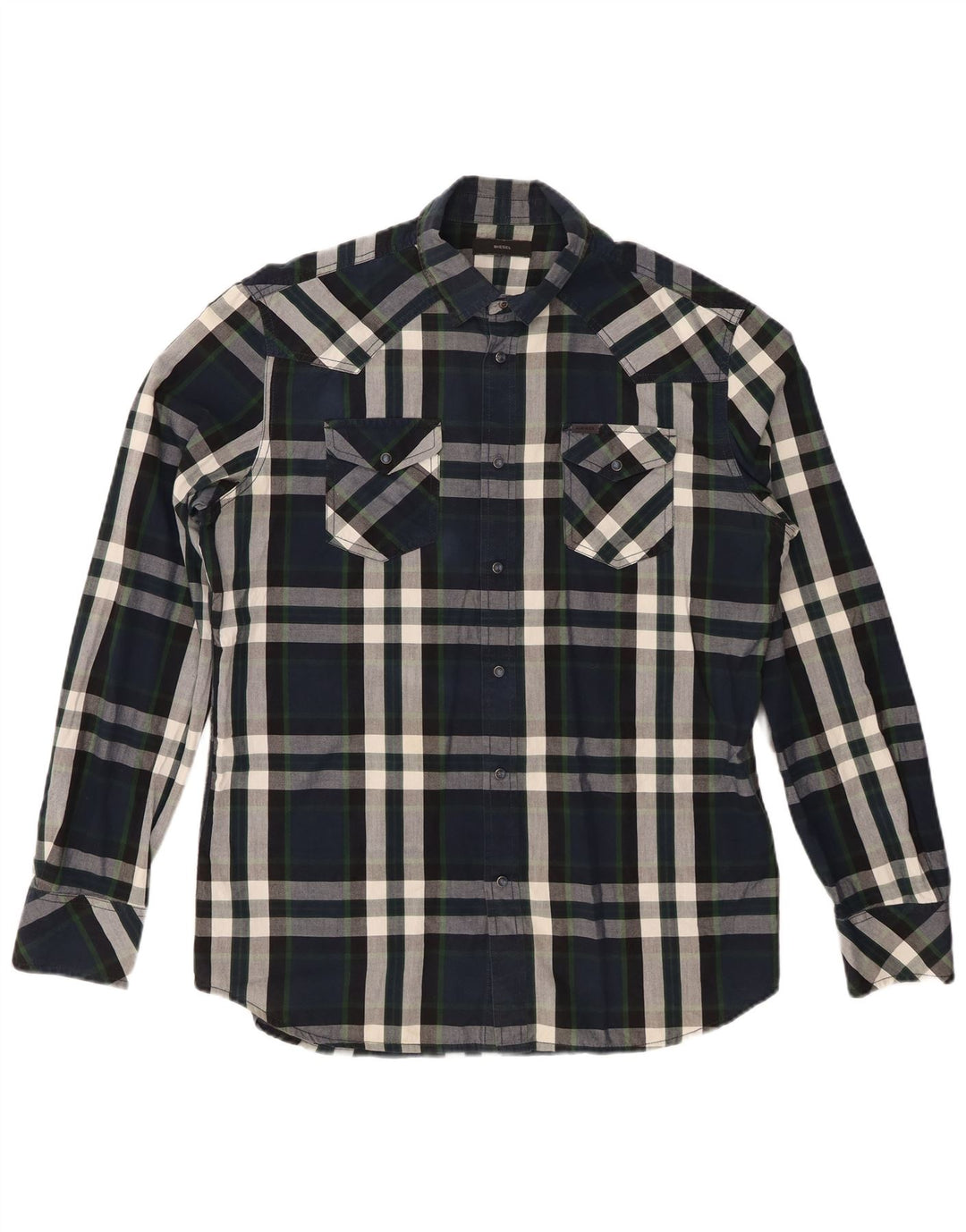 DIESEL Mens Shirt XL Navy Blue Check Cotton