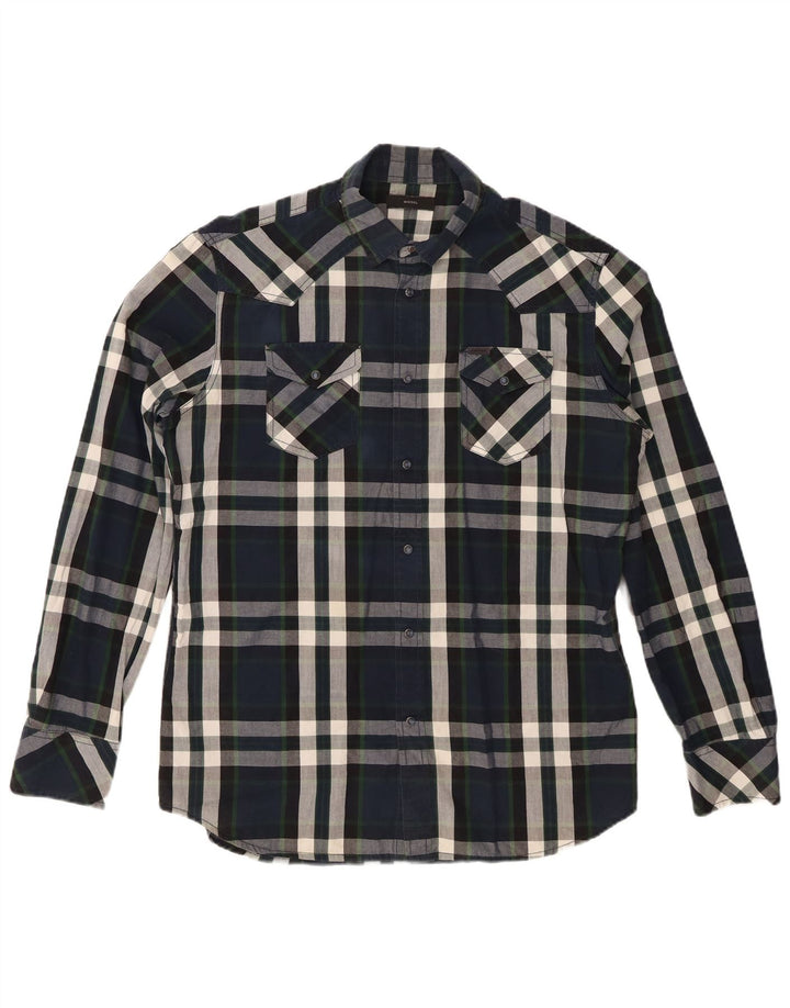 DIESEL Mens Shirt XL Navy Blue Check Cotton