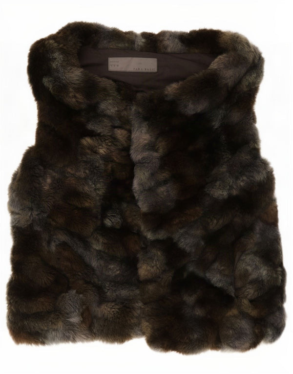 Zara Mujer Chaleco De Piel Sintética UK 10 Small Gris Tie Dye