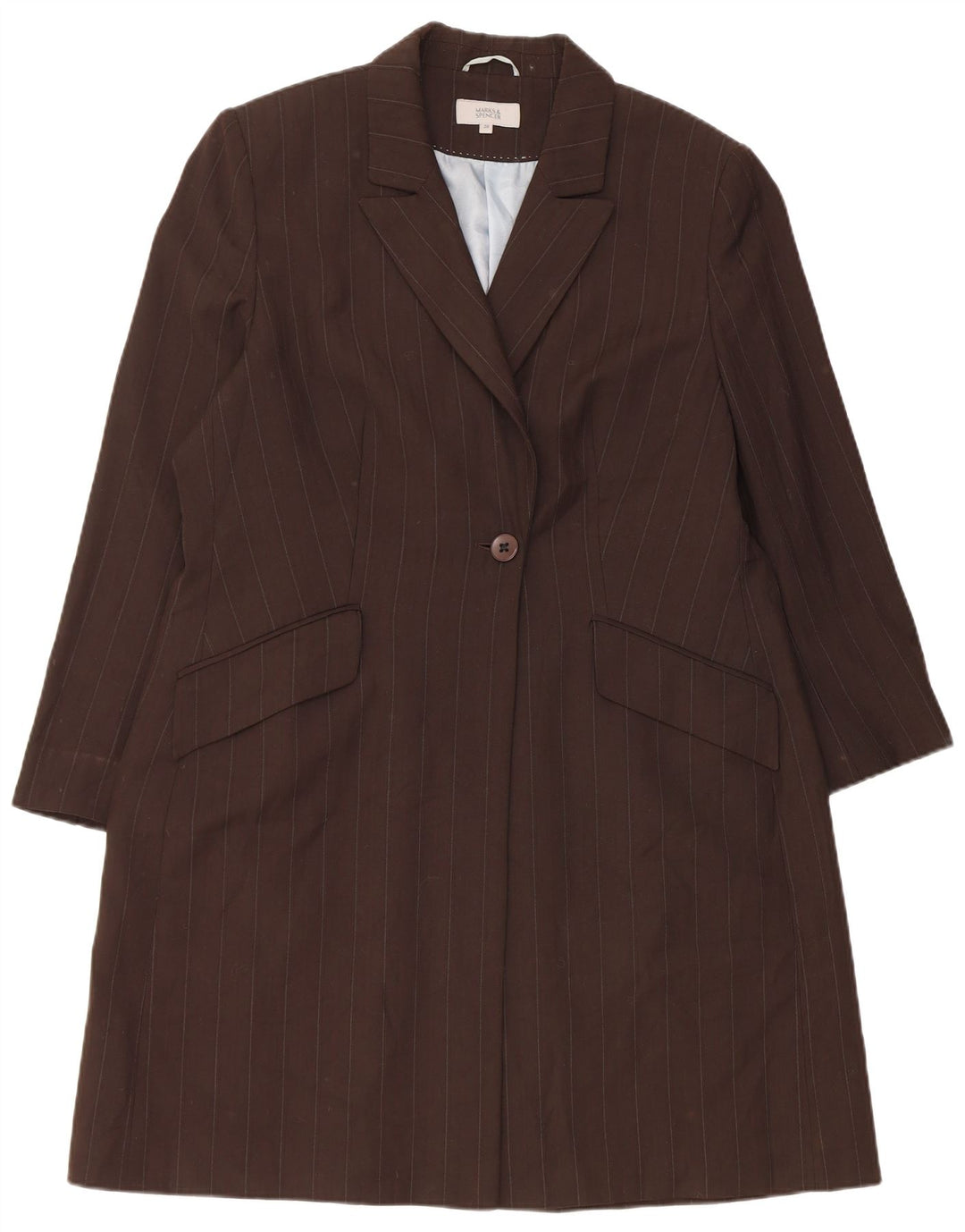 Marks & Spencer Womens Overcoat UK 20 2XL Brown Pinstripe Polyester