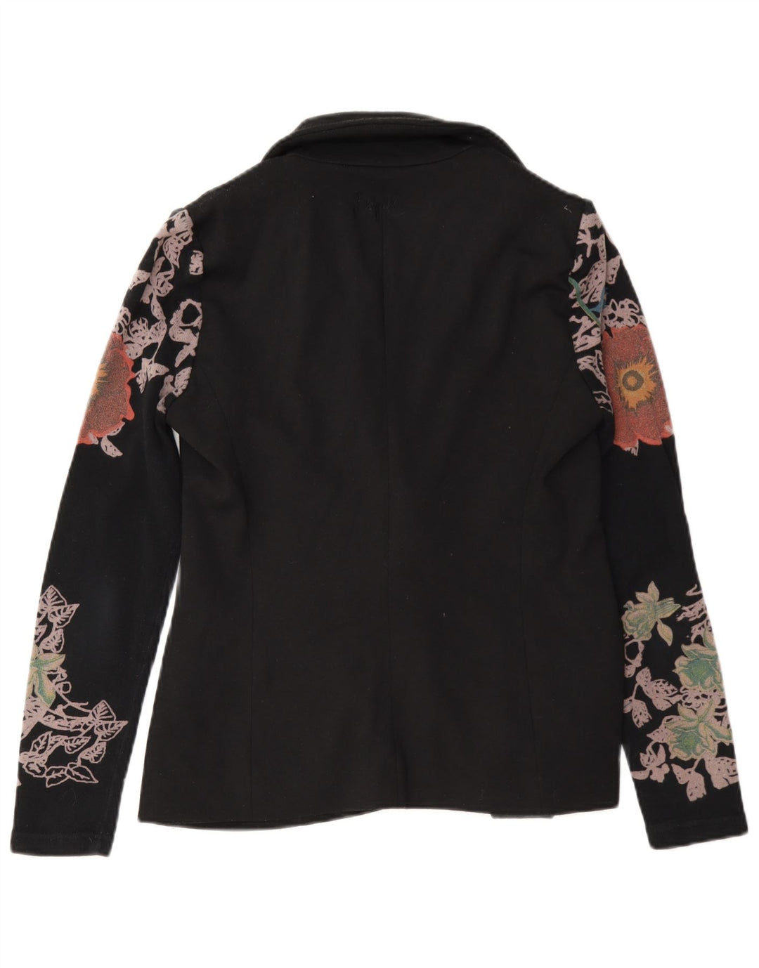 Desigual Womens 2 Button Blazer Jacket EU 36 Small Black Floral Polyester