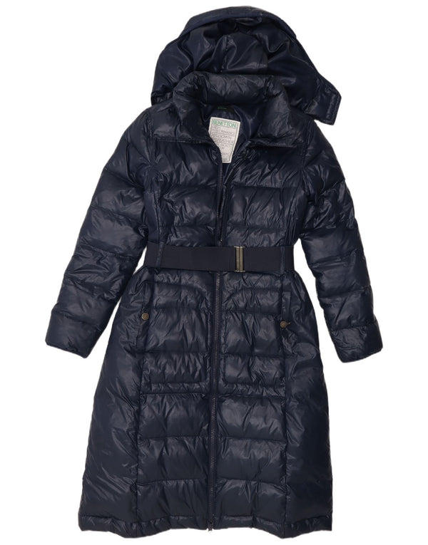 Benetton Mujer Abrigo Acolchado Con Capucha IT 42 Medium Azul Marino Poliamida