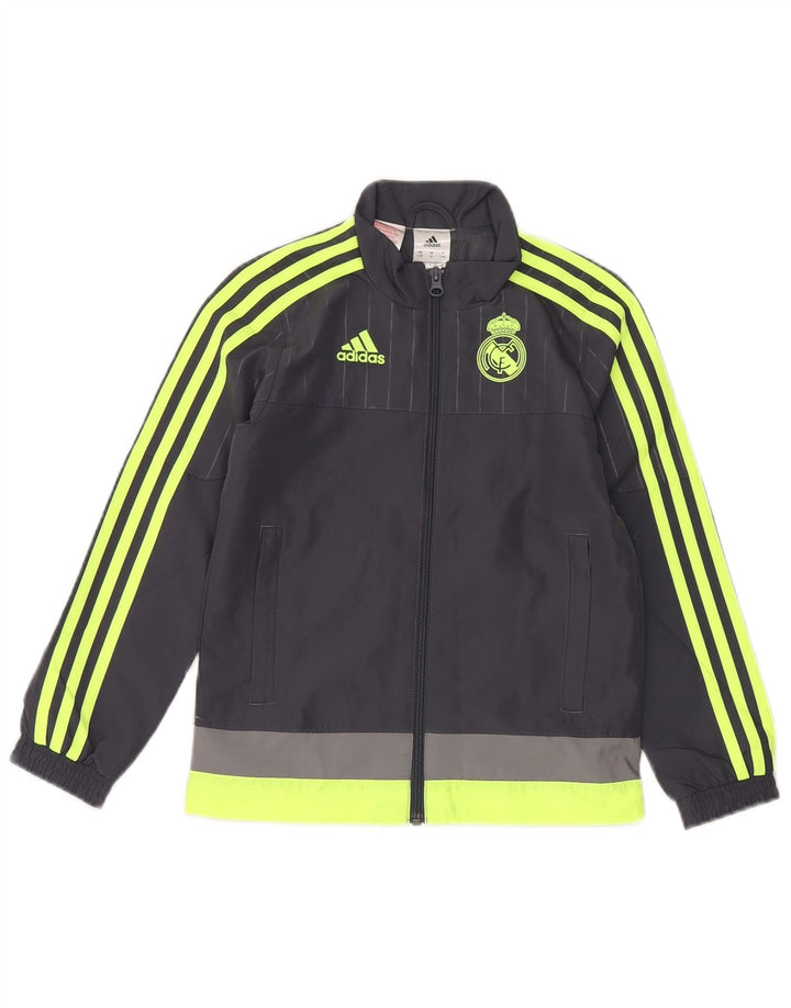 Adidas Boys Graphic Tracksuit Top Jacket 7-8 Years Grey Colourblock