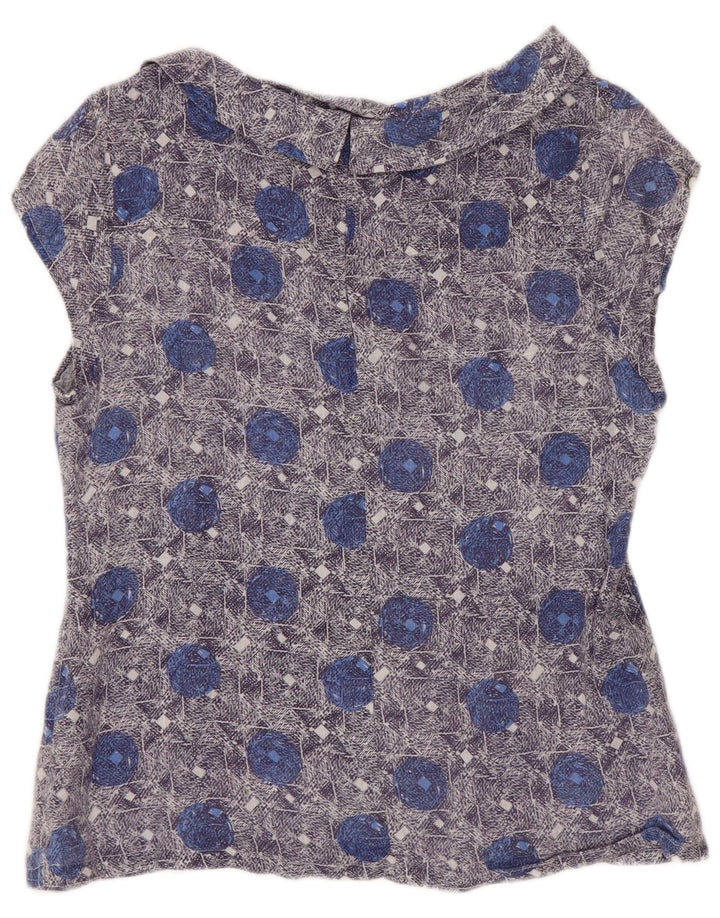 White Stuff Womens Blouse Top UK 10 Small Blue Floral Linen