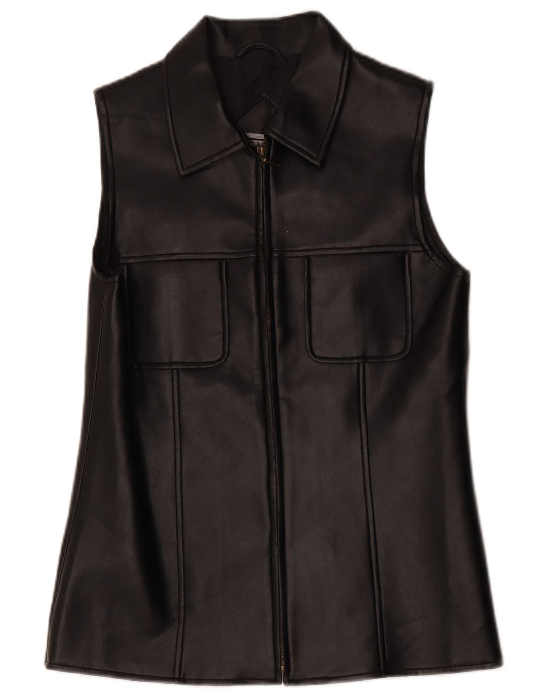 Vintage Womens Leather Gilet UK 10 Small Black