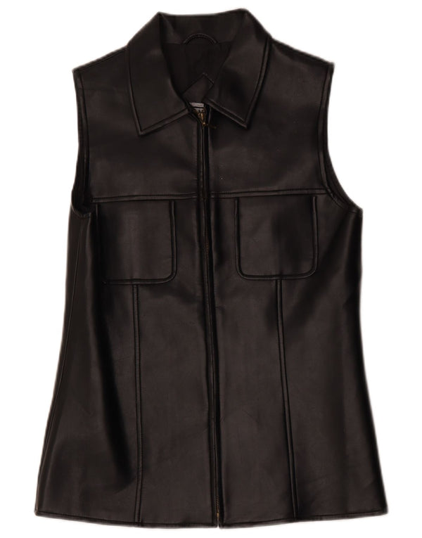 Gilet in pelle da donna vintage UK 10 piccolo nero