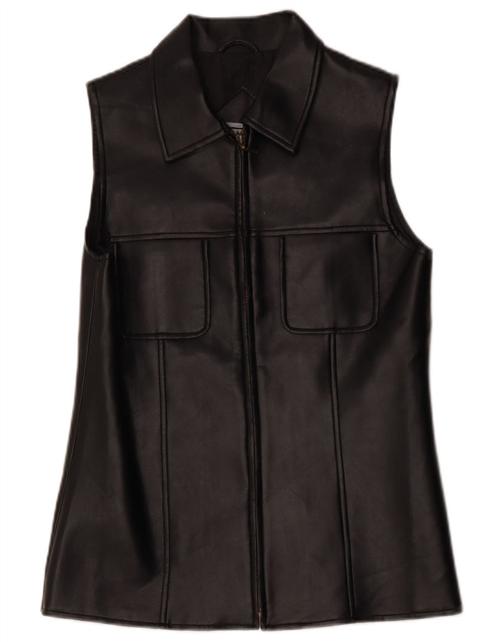 Vintage Womens Leather Gilet UK 10 Small Black