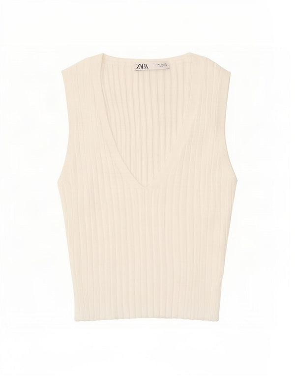 Zara Damen Weste Top UK 8 Small Weiß