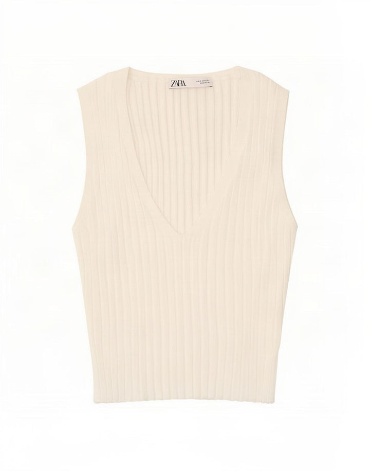 Zara Damen Weste Top UK 8 Small Weiß