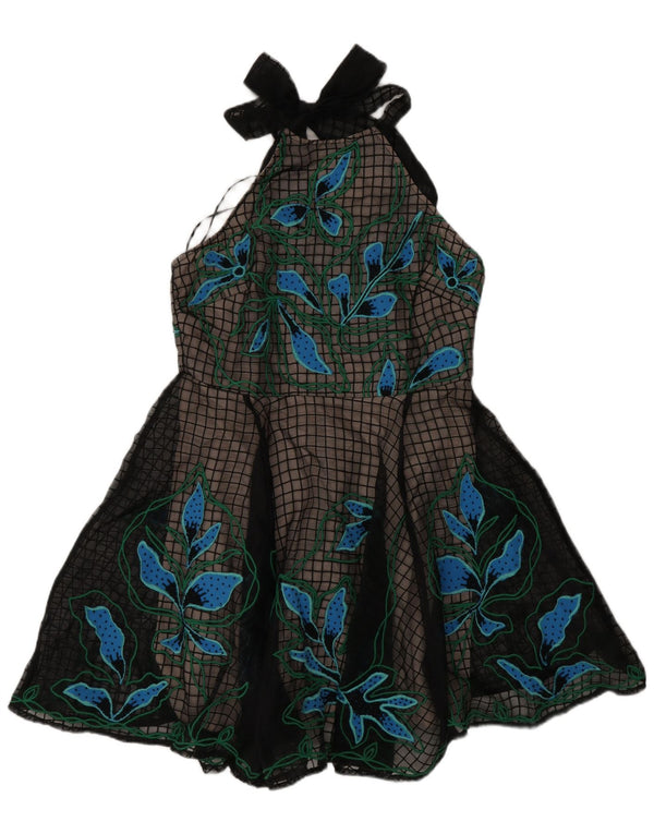 Karen Millen Womens Halter Swing Dress UK 14 Large Black Floral Polyester