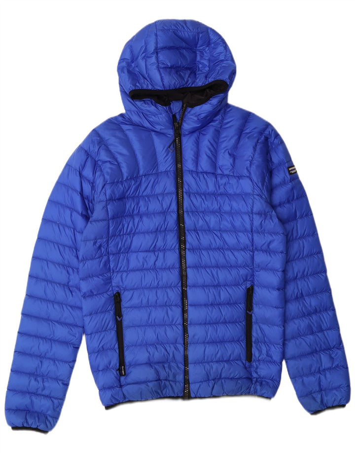 SUPERDRY Mens Core Hooded Padded Jacket UK 36 Small Blue Nylon