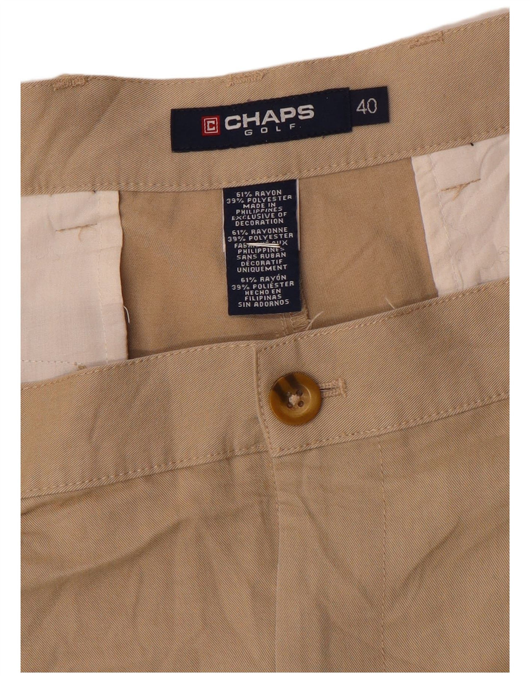 Chaps Mens Chino Shorts W40 XL Beige Rayon