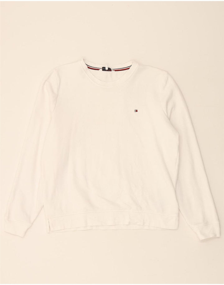 TOMMY HILFIGER Womens Sweatshirt Jumper UK 14 Medium White Cotton Vintage Tommy Hilfiger and Second-Hand Tommy Hilfiger from Messina Hembry 