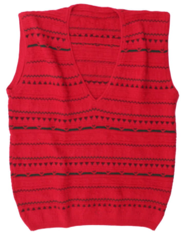 Vintage Mens Vest Tank Top XL Red Geometric