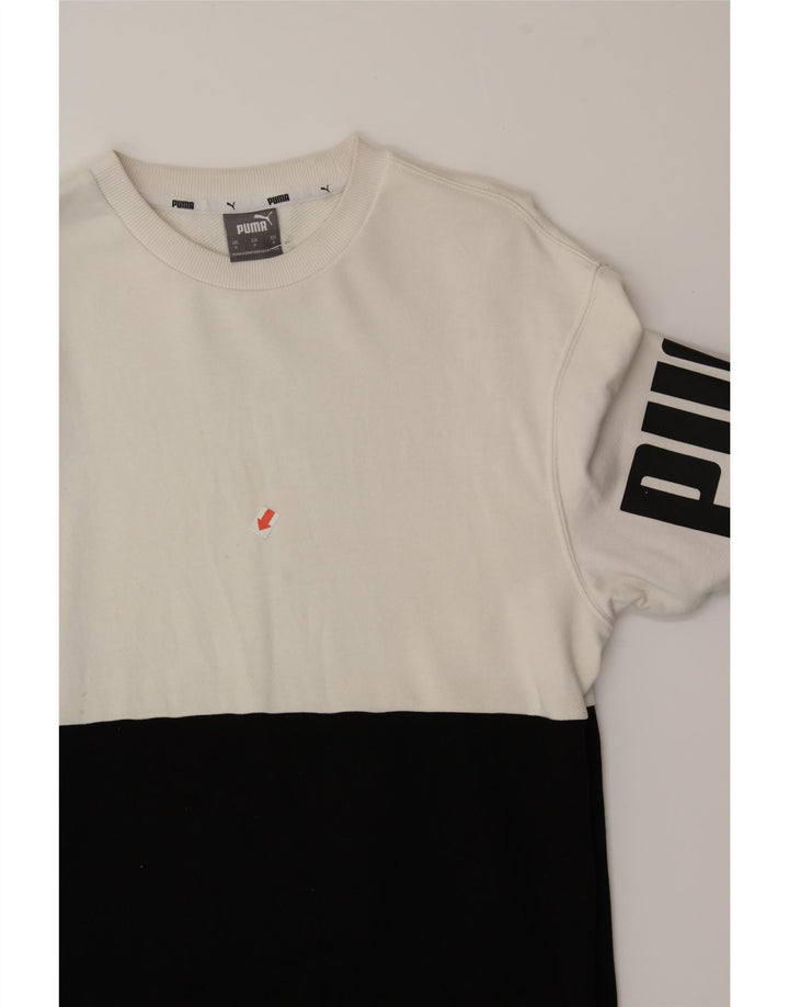PUMA Mens Graphic Sweatshirt Jumper Small Black Colourblock Cotton Vintage Puma and Second-Hand Puma from Messina Hembry 