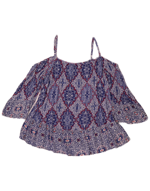 Marks & Spencer Dame Indigo Off Shoulder Top UK 14 Large Blue Floral