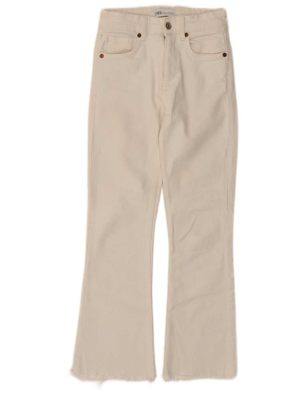 ZARA Womens Crop Bootcut Jeans W22 L26 Off White