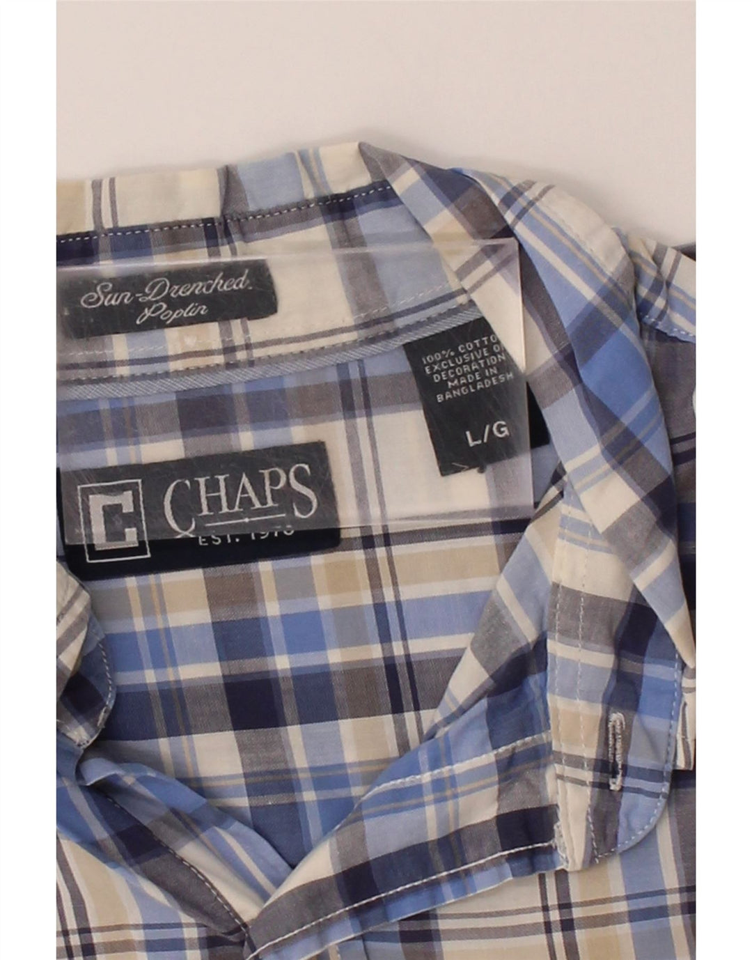 CHAPS Mens Short Sleeve Shirt Large Blue Check Cotton Vintage Chaps and Second-Hand Chaps from Messina Hembry 