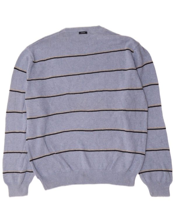Nautica Mens Crew Neck Jumper Sweater Large Blue Striped Cotton