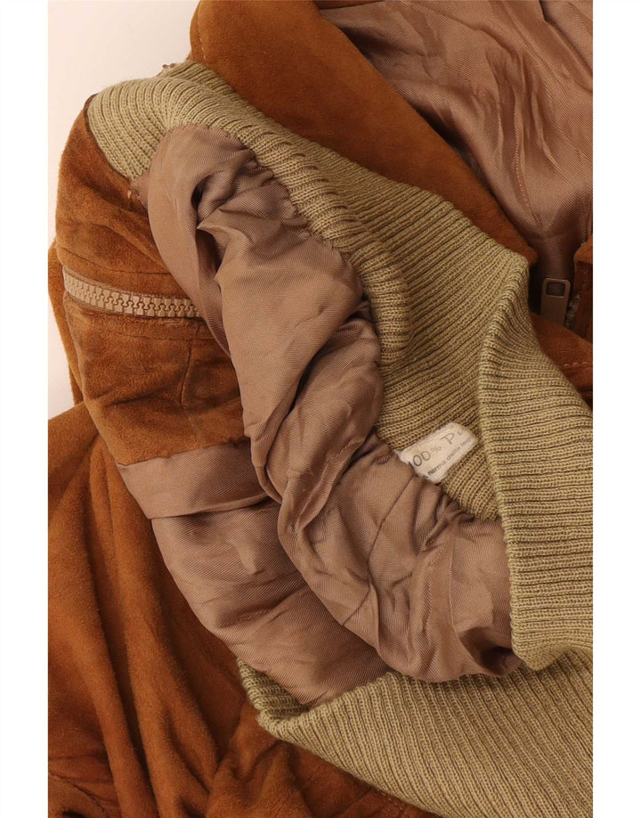 Vintage Mens Suede Bomber Jacket UK 40 Large Brown Leather