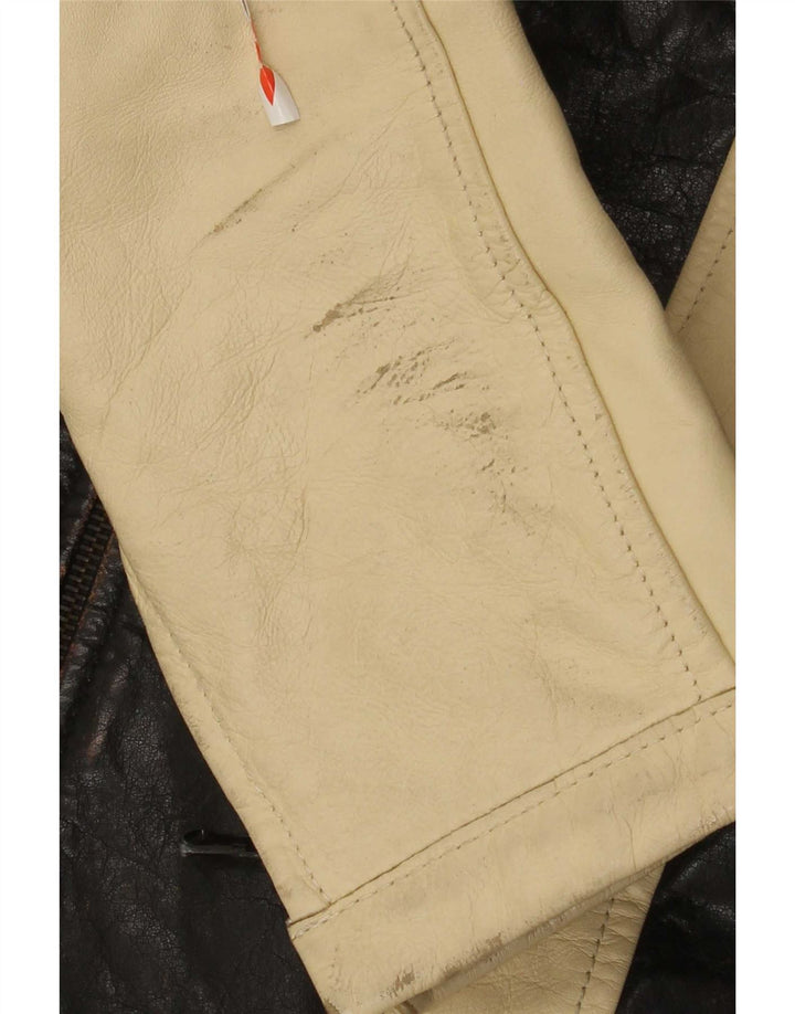 Brogden Herre grafisk læderjakke UK 42 XL Brun Colourblock