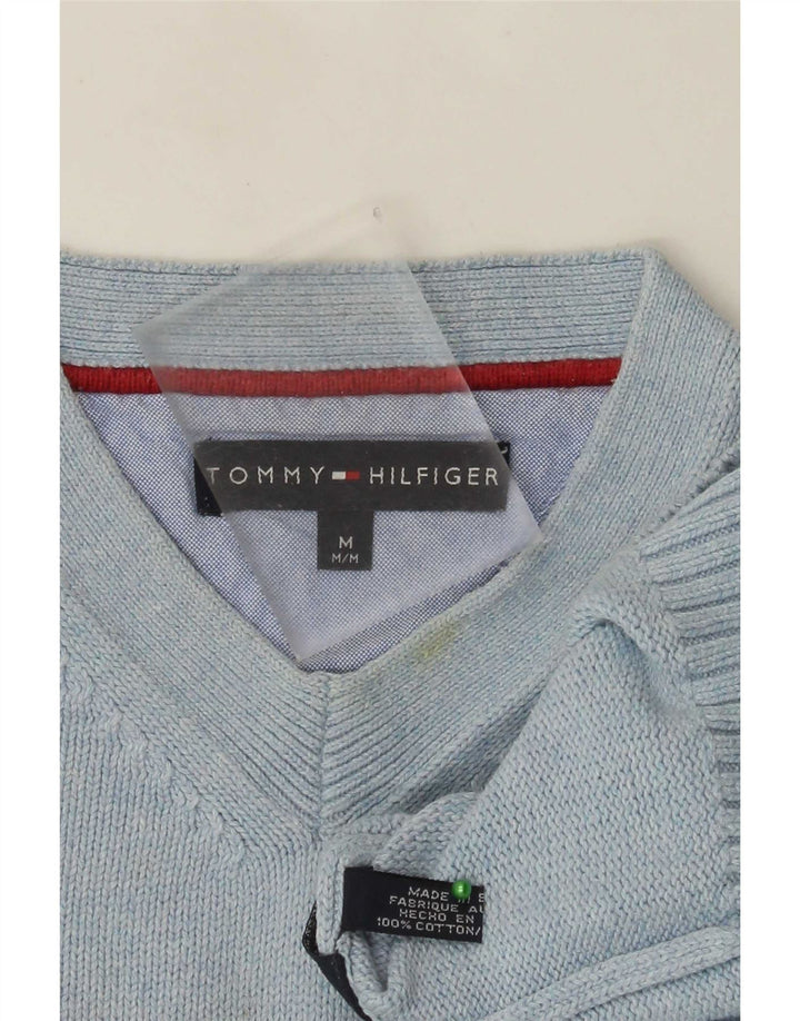 Tommy Hilfiger Mens V-Neck Jumper Sweater Medium Blue Cotton