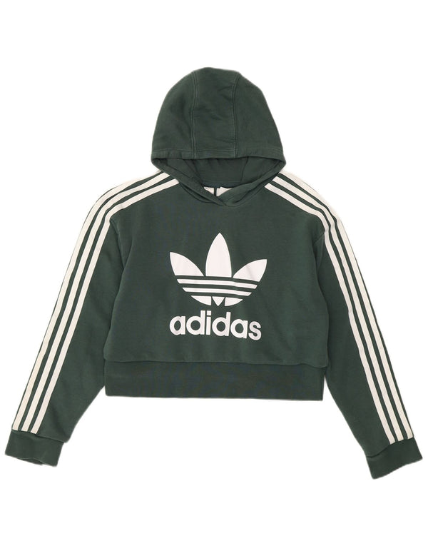 Adidas Mädchen Graphic Crop Hoodie Pullover 11–12 Jahre, grüne Baumwolle