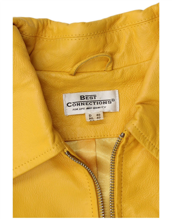 VINTAGE Womens Leather Jacket UK 14 Medium Yellow Leather