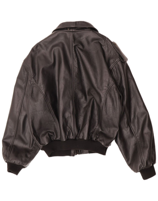 Vintage herre imiteret læder militærjakke IT 48/50 Medium Sort