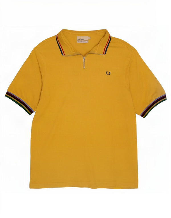 Fred Perry Uomo Bradley Wiggins T-shirt con zip sul collo Top XL a righe gialle