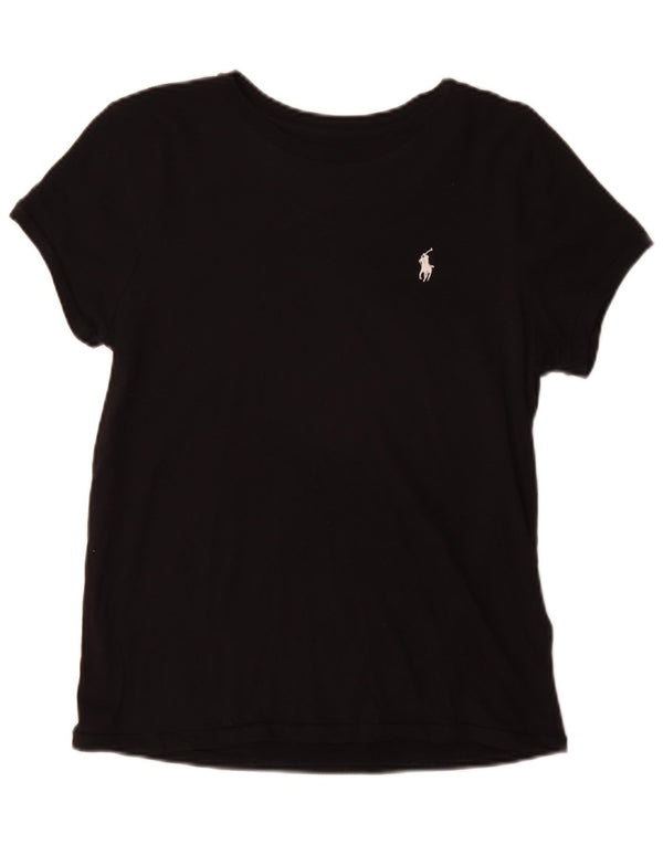 Polo Ralph Lauren Dame T-Shirt Top UK 12 Medium Sort Bomuld