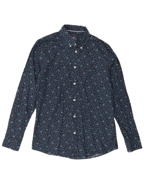 Crew Clothing Mens Slim Fit Shirt Medium Navy Blue Animal Print Cotton