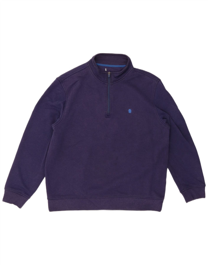 ADVANTAGE Mens Zip Neck Sweatshirt Jumper Large Navy Blue Polyester