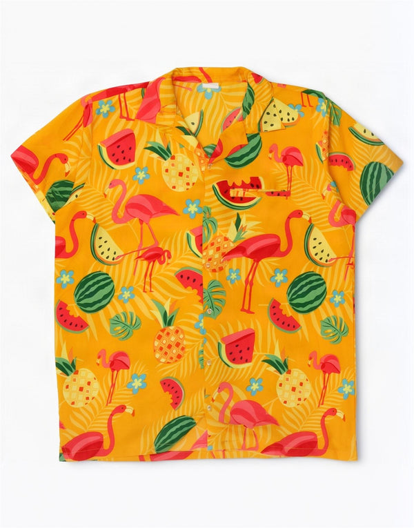 Vintage Mens Graphic Short Sleeve Shirt XL Yellow Terivoile Festival