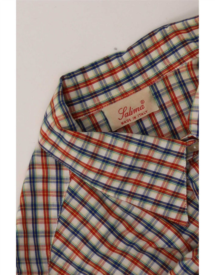 Camicia senza maniche vintage da donna UK 16 grande motivo a quadri multicolore