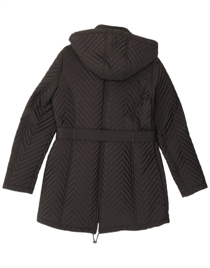 Dkny Womens Hooded Windbreaker Coat UK 12 Medium Black Chevron