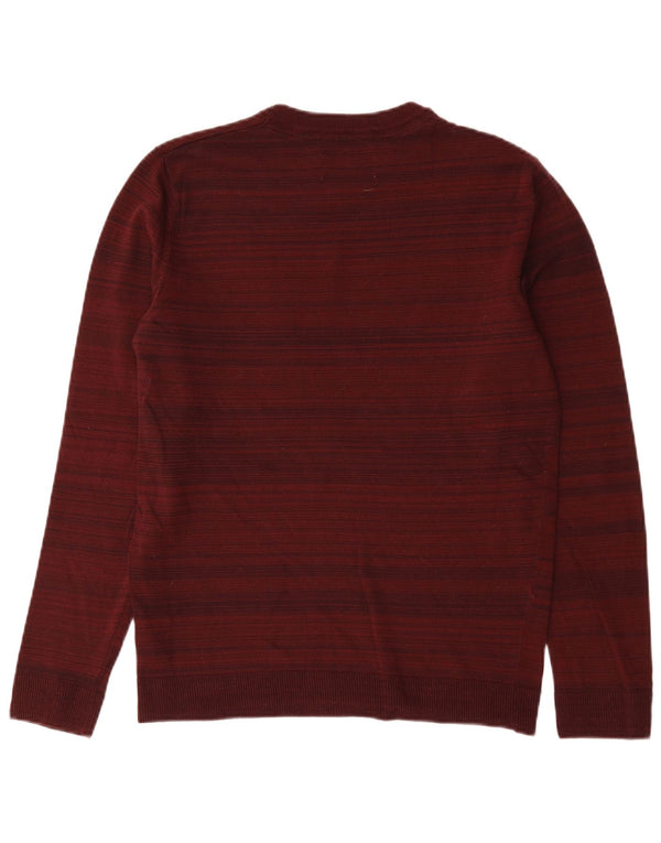 Jack & Jones Mens Crew Neck Jumper Sweater Medium Burgundy Pinstripe Cotton