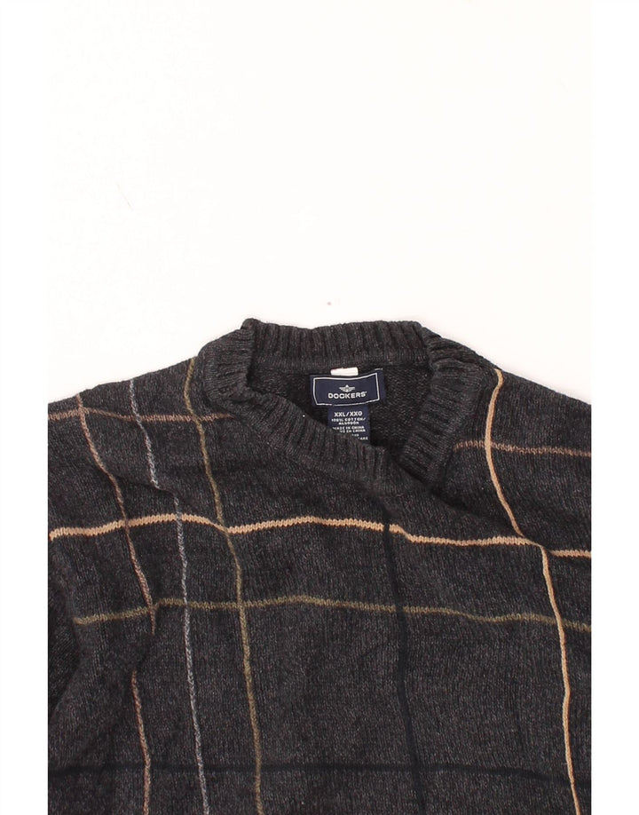DOCKERS Mens Crew Neck Jumper Sweater 2XL Grey Check Cotton