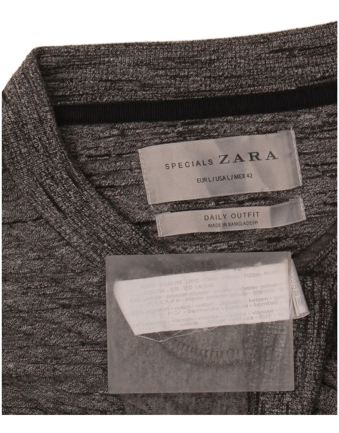 Zara Mens Tracksuit Top Jacket Large Grey Flecked Polyester