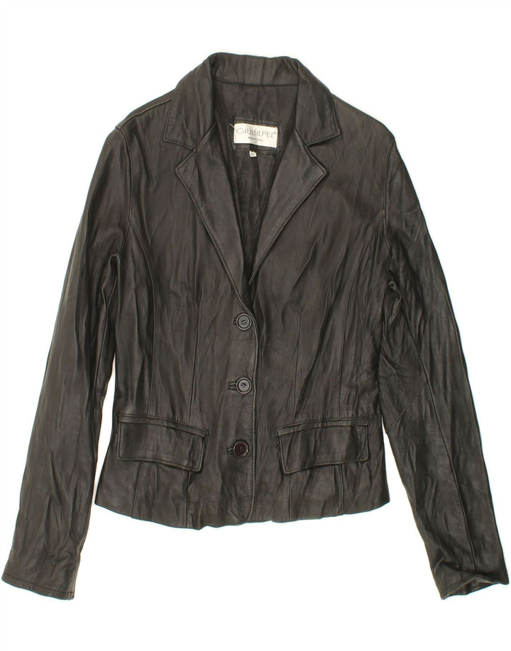 VINTAGE Womens Crop Leather Jacket UK 12 Medium Black Leather Vintage Vintage and Second-Hand Vintage from Messina Hembry 