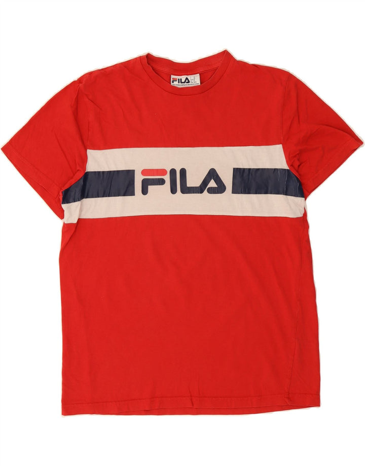 FILA Mens Graphic T-Shirt Top Medium Red Colourblock Cotton Vintage Fila and Second-Hand Fila from Messina Hembry 