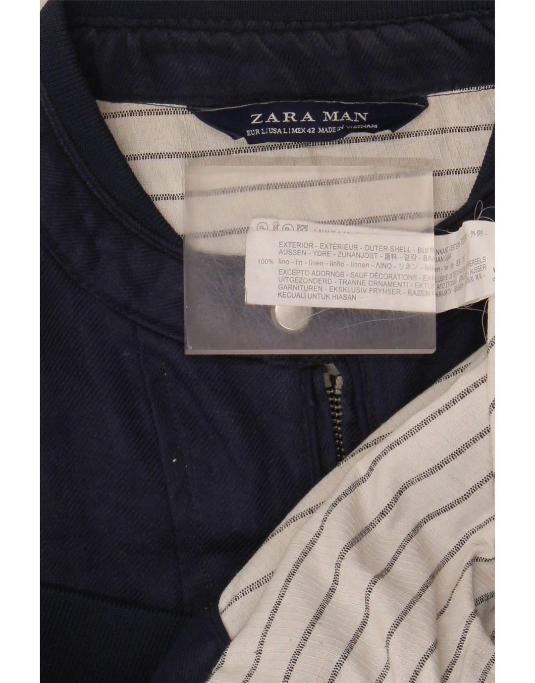Zara Mens Bomber Jacket UK 40 Large Navy Blue Linen