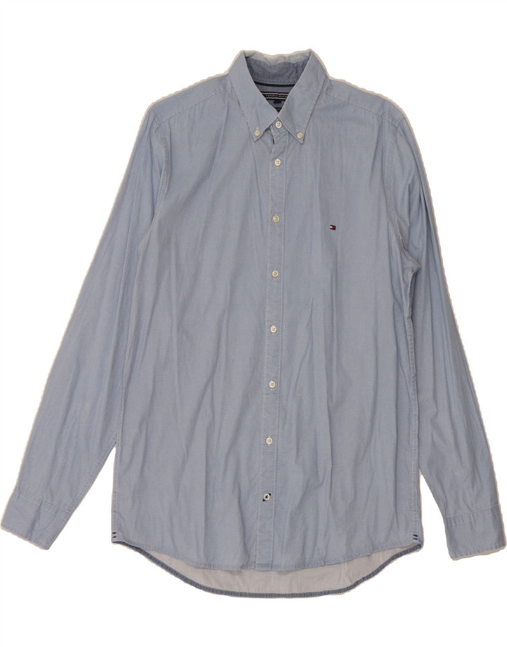 TOMMY HILFIGER Mens Stretch Slim Fit Shirt Medium Blue Spotted Vintage Tommy Hilfiger and Second-Hand Tommy Hilfiger from Messina Hembry 
