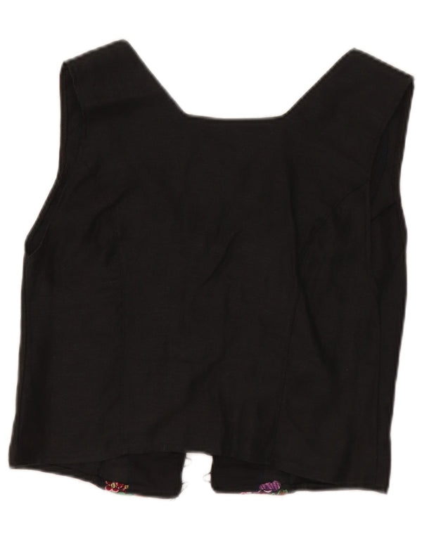Vintage Dame Crop Ærmeløs Cardigan Top UK 8 Small Black Floral