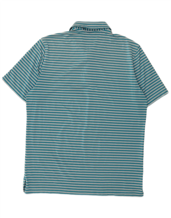 Adidas Mens Polo Shirt Large Blue Striped Polyester
