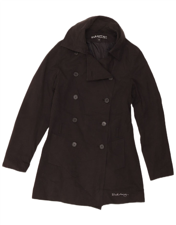 Billabong Womens Double Breasted Coat UK 10 Small Black Cotton