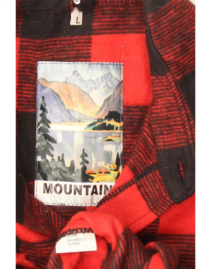 Vintage Mens Overshirt Flannel Shirt Large Red Check Cotton